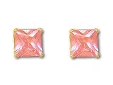 14kt Yellow Gold 5mm Square Pink Cubic Zirconia Earrings