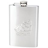 Maxam 8oz Embossed Sailing Ship liquor Flask with screw down cap/Stainless Steel