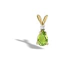 14K Yellow Gold Genuine Pear Peridot and Diamond Pendant