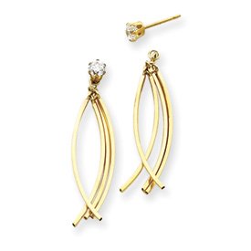 14k Curved Stick Jacket CZ Stud Earrings - JewelryWeb