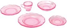 Miniature Chrysnbon 5 Piece Dish Set in Pink Depression Glass