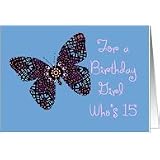 15th birthday girl stained glass butterfly Card