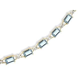 14K Yellow Gold Genuine Emerald-cut Aquamarine and Diamond Bracelet by Jewels For Me