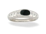 14K White Gold Genuine Oval Black Onyx and Diamond Ring