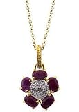 Sterling Silver VML Genuine Ruby and Diamond Accent Flower Pendant