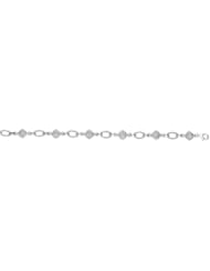 7.25" .25ctw Diamond Rhodium Plated Polished Alternate Ridged Square & Open Oval Bracelet w/ Pear Shape Clasp 925 Sterling Silver