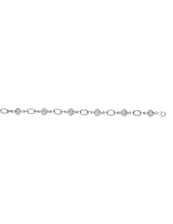 Silver Rhodium Plated Polish 7.25" Alternate Ridged Square And Open Oval With .25 Carat Diamond Bracelet With Pear Shape Clasp