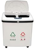 UZO1 DUAL COMPARTMENT PLASTIC TOUCHLESS TRASHCAN / RECYCLE BIN WITH AUTOMATIC OPENING LID (16 Gallon Capacity)