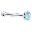 Solid 14KT White Gold 2mm Light Blue Synthetic Opal Nose Bone - 20 Gauge