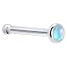 Solid 14KT White Gold 2mm Light Blue Synthetic Opal Nose Bone - 20 Gauge