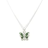 Child's Necklace Swarovski Crystal Green Butterfly in Sterling Silver