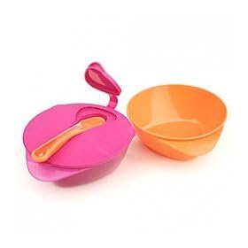 PINK Tommee Tippee 2 x Easy Scoop Bowl, Lid & Spoon,