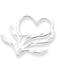 Sterling Silver Satin Finish Diamond Cut Heart Pin