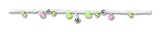 Sterling Silver Pink Crystal/Green Quartz & Peridot Bead Ankle Bracelet - 9 inch