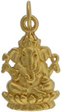 Detailed Ganesh and Lotus Flower Pendant in Gold Vermeil, #7639