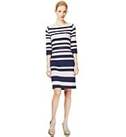 Autograph Slash Neck Striped Dress