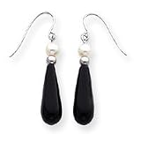 14k White Gold Onyx With Cultured Pearl Drop Earrings
