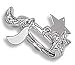 Solid Sterling Silver Double Star & Moon Dangle with Clear CZ Ring