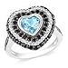 ZALES Diamond Heart-Shaped Ring in Sterling Silver Heart-Shaped Sky Blue Topaz and Black Spinel with 1/5 CT. T.W. blue topaz rings
