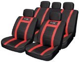 14pce Leather Look Universal Car Seat Covers - Black/red