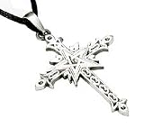 Powerful PENTAGRAM CROSS Silver Tone PEWTER Pendant Necklace