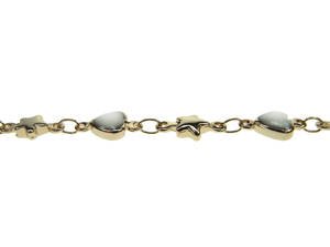 AMZ228 – Goldtone anklet – white hearts and stars – 27cm