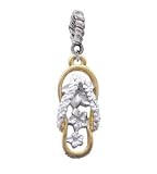 Pearl White Open Plumeria Flower Flip Flop Gold Plated European Charm Dangle ...