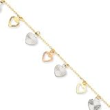 14k Tri-color Gold Adjustable Heart Anklet