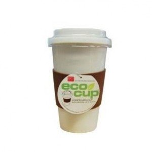Eco Cup w/ Silicone Lid & Sleeve Coffee Tea i am not a paper cup look-a-like white porcelain travel mug (Colors May Vary)