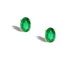 14K Yellow Gold Genuine Oval Emerald Stud Earrings