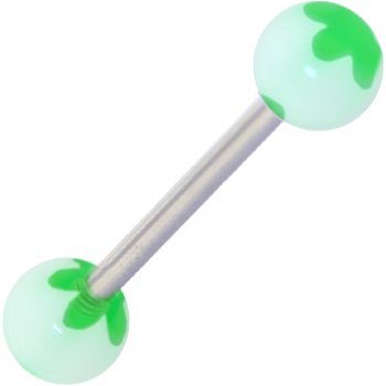 Barbell   Green FLOWER Tongue Ring