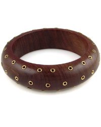 Brown Grommet Wood Bangle Bracelet
