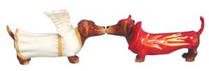 Angel & Devil Kissing Dachshund Dogs Salt & Pepper Shakers