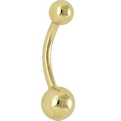 Solid 14kt Yellow Gold Ball Belly Ring 3/8 Inches 6mm/4mm