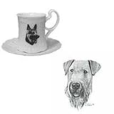 Airedale Terrier Cup and Saucer, Porcelain by Rosalinde