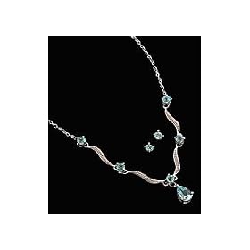 Signature Blue Topaz Teardrop Necklace Set SILVER by Signature Sterling