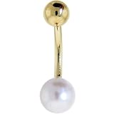 Solid 14KT Yellow Gold PEARL GEM Belly Ring
