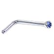 Solid 14KT White Gold 1.5mm Genuine Blue Sapphire L-Shaped Nose Ring - 18 Gauge