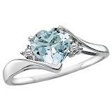 10kt. White Gold, Aquamarine Heart Ring with Diamond Accents