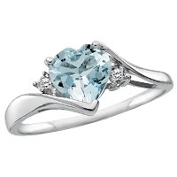 10kt. White Gold, Aquamarine Heart Ring with Diamond Accents
