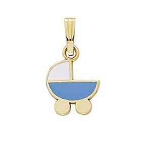 14k Blue Enamel Baby Carriage Pendant