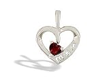 14K White Gold Genuine Heart Garnet and Diamond Pendant
