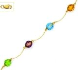 14k 6 mm Round Green Purple Blue and Orange Crystal Necklace - Choice 16-inch