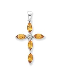 Sterling Silver Citrine 1/2pt Diamond Cross Pendant