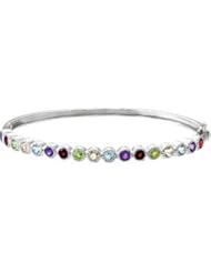 Genuine Amethyst,Citrine,Mozambique Garnet,Peridot & Sky Blue Topaz Bangle Bracelet Sterling Silver 67892