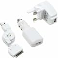 White 3-in-1 Charger For All iPod's & iPhones (Car charger, Usb, Mains charger)