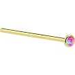 Solid 14KT Yellow Gold 2mm Fuchsia Synthetic Opal Straight Fishtail 3/4 - 20 Gauge