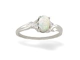 14K White Gold Genuine Oval Opal and Diamond Ring