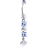 Solar Blue Gem Love Heart Dangle Belly Ring