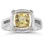 0.12 Ct Diamond & 1.23 Cts Yellow Beryl Ring in Silver and Gold